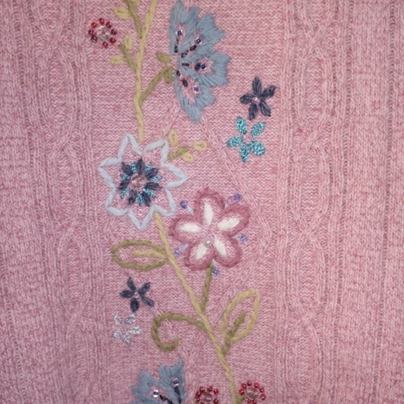 Beautiful Beaded Embroidered Vintage Lavender Sweater L - Picture 4 of 10
